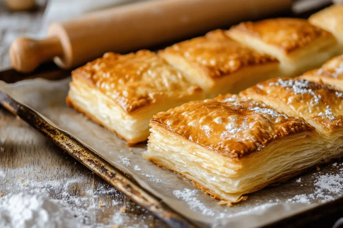 Golden baked puff pastry with flaky layers