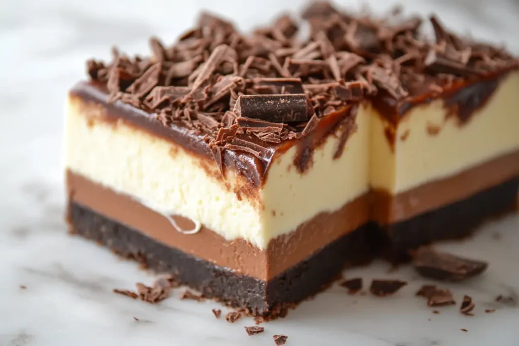 Chocolate cheesecake with ganache and chocolate shavings