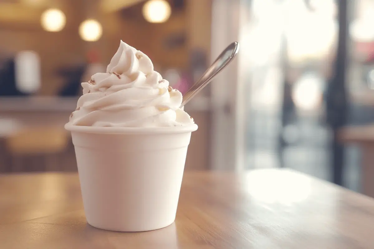 A creamy Magic Cup dessert in a cup with a spoon.