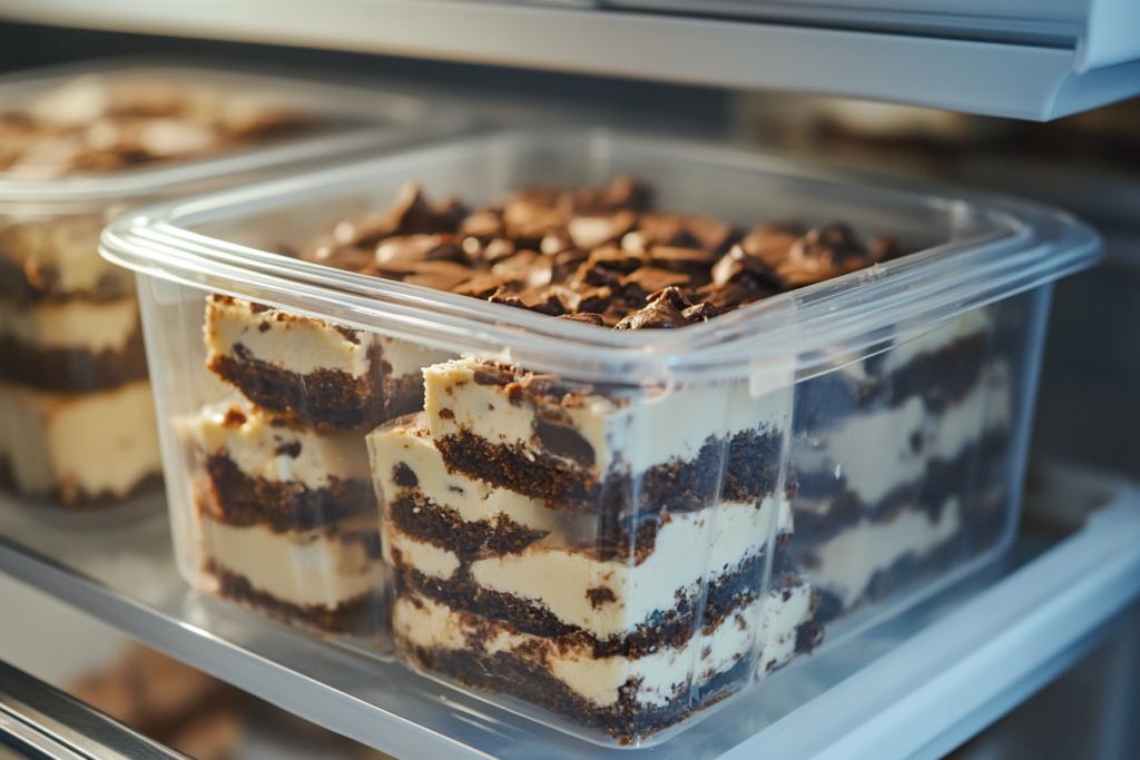 Cheesecake brownies stored in an airtight container in a fridge. How long can cheesecake brownies be left out