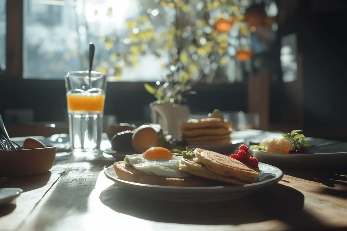 A balanced breakfast spread with salty and sweet options.